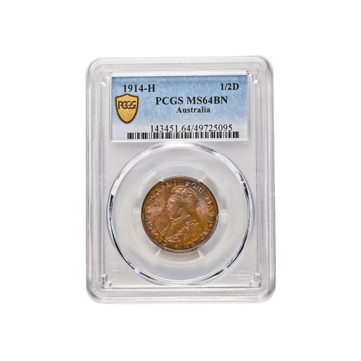 Australia George V 1914H Halfpenny PCGS MS64BN (Choice Uncirculated Brown)