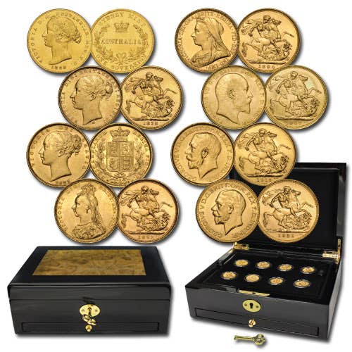 1857-1931 Gold Sovereign Complete 8-Coin Type Set Fine-about Uncirculated