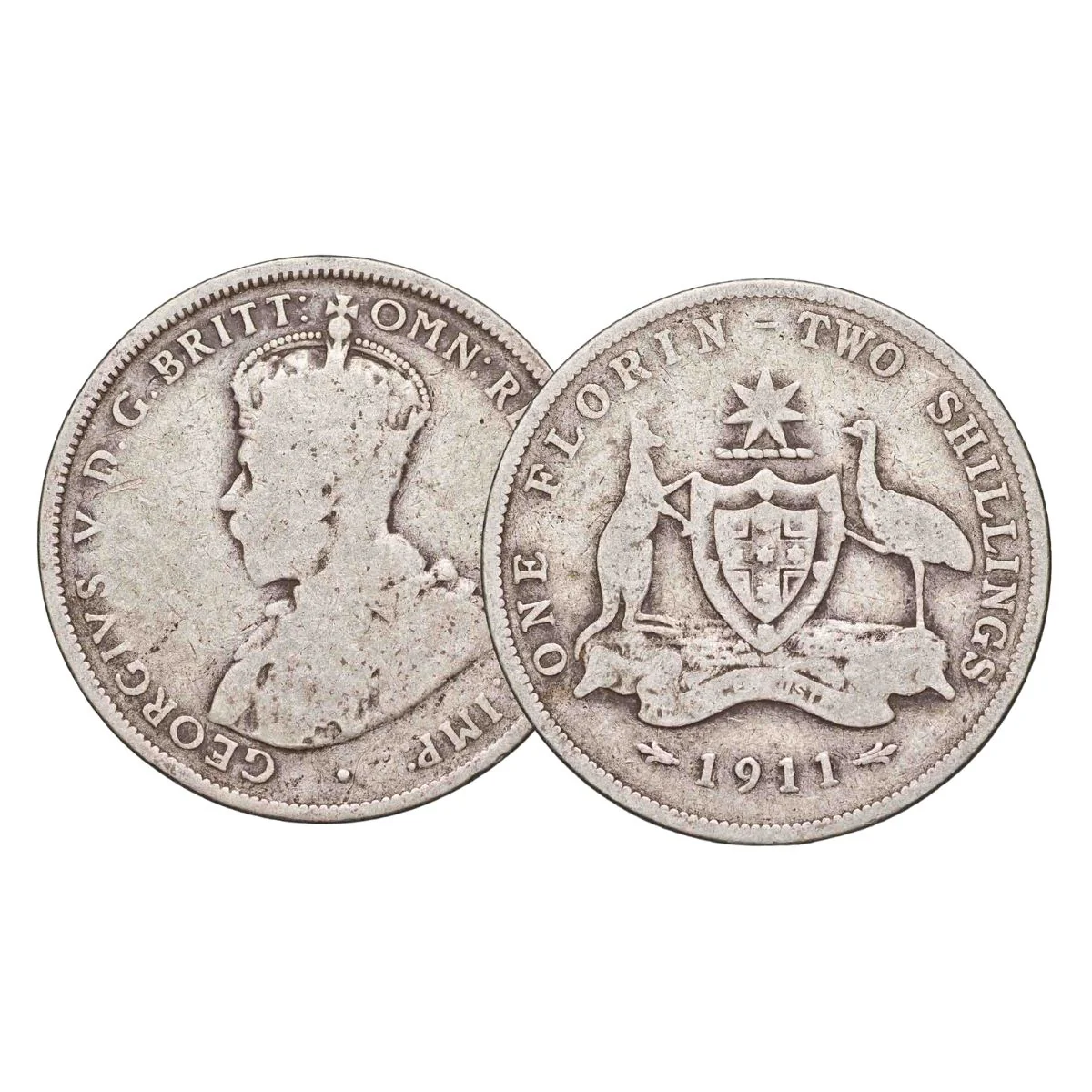 Australia George V 1911-18 Florin Good-Very Good 8-Coin Set (Mints of our choice) - Image 2