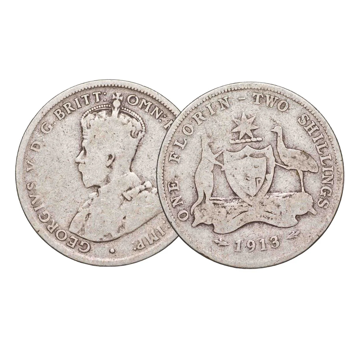 Australia George V 1911-18 Florin Good-Very Good 8-Coin Set (Mints of our choice) - Image 4