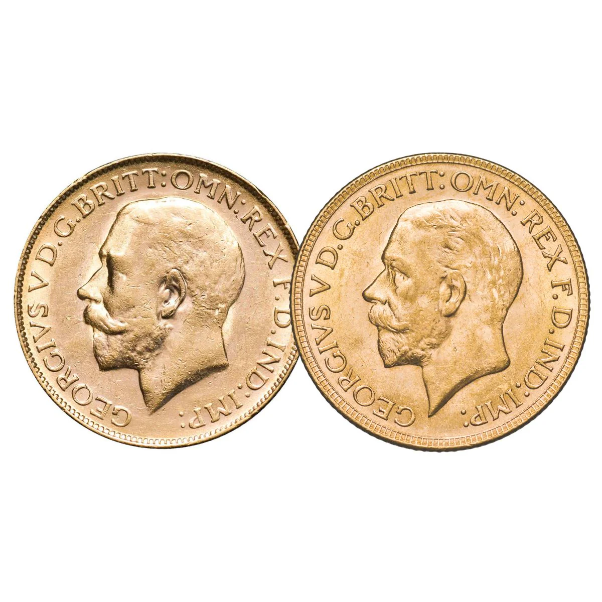 1911-1931 George V Gold Sovereign Small & Large Head Type 2-Coin Set Extremely Fine-about Uncirculated - Image 2