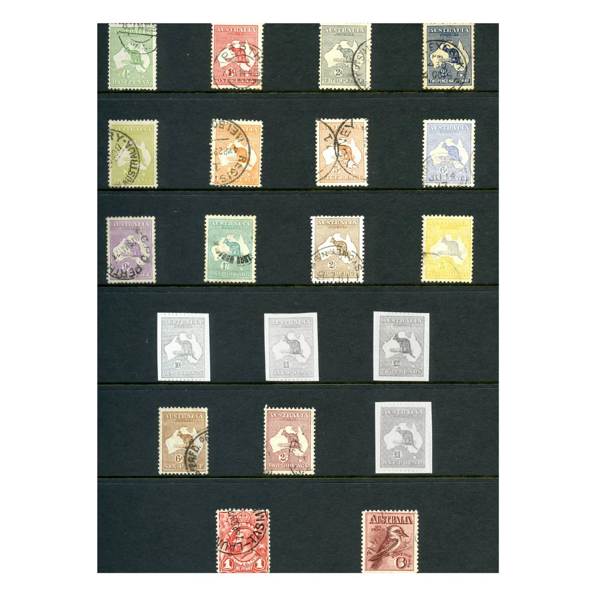 Australia George V 1913-36 Kangaroo & Portrait Definitive 39-Stamp Collection Fine Used - Image 3