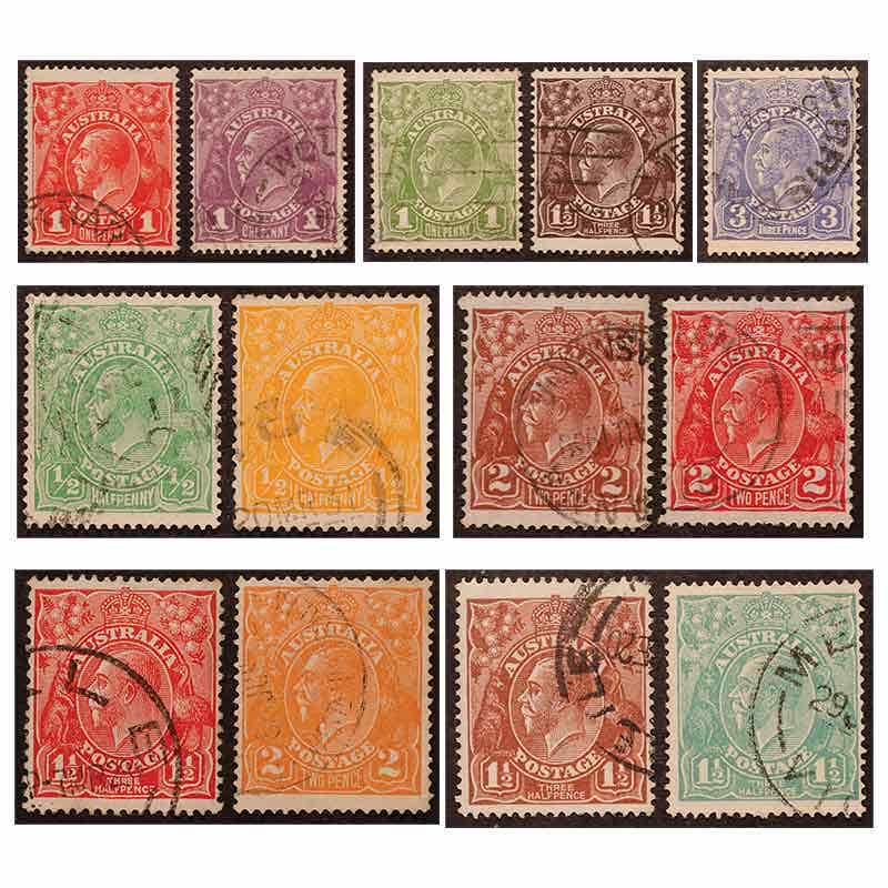 1915-1932 ½d-3d George V Portrait 13-Stamp Set Fine Used