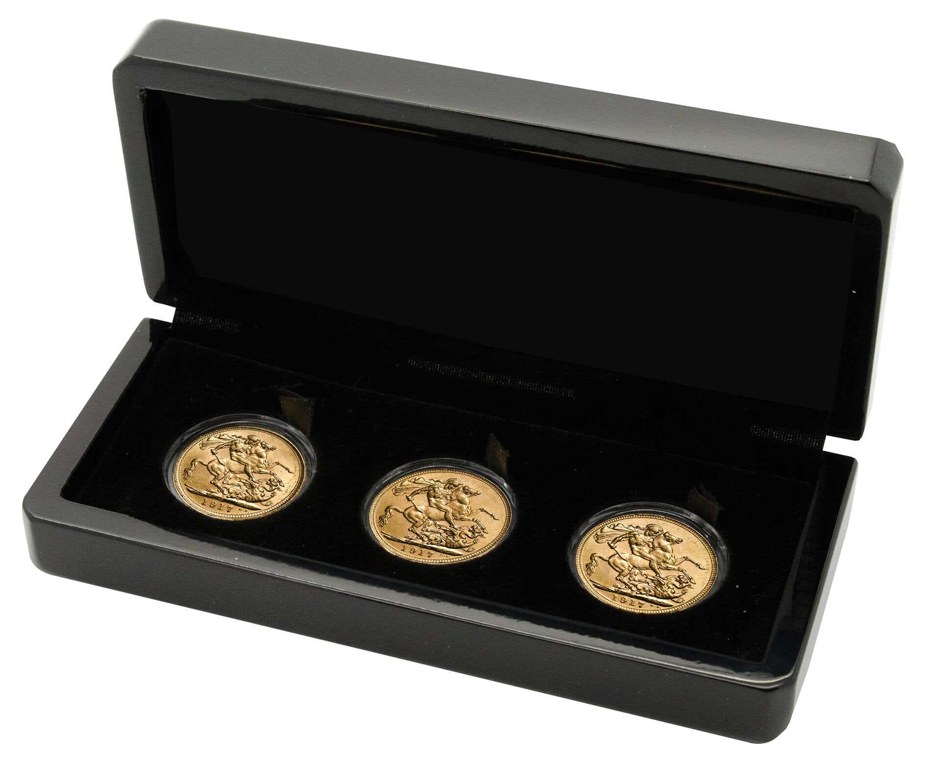 1915 Melbourne Sydney Perth George V Gold Sovereign 3-Coin Set Extremely Fine-about Uncirculated - Image 3
