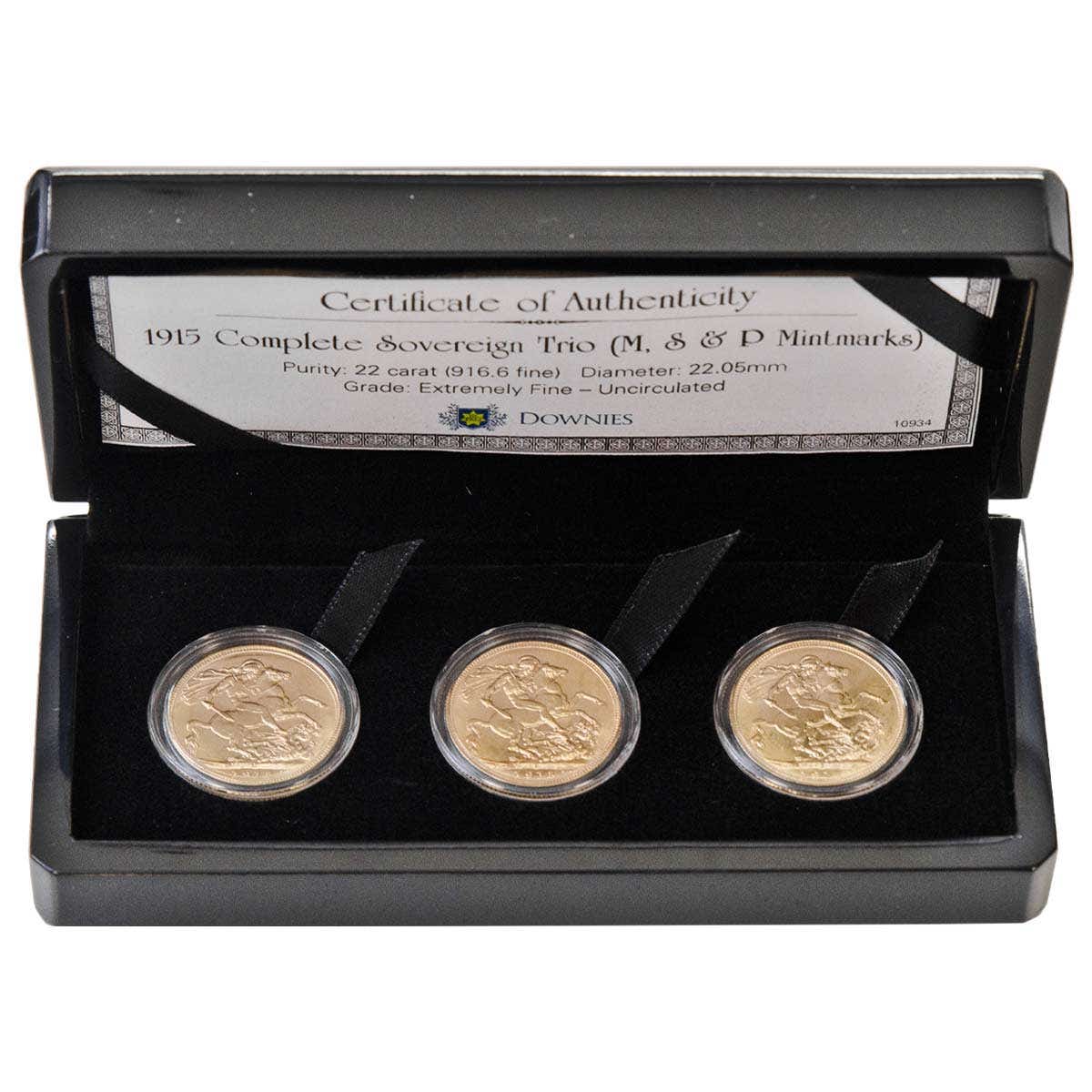 1915 Melbourne Sydney Perth George V Gold Sovereign 3-Coin Set Extremely Fine-about Uncirculated - Image 4