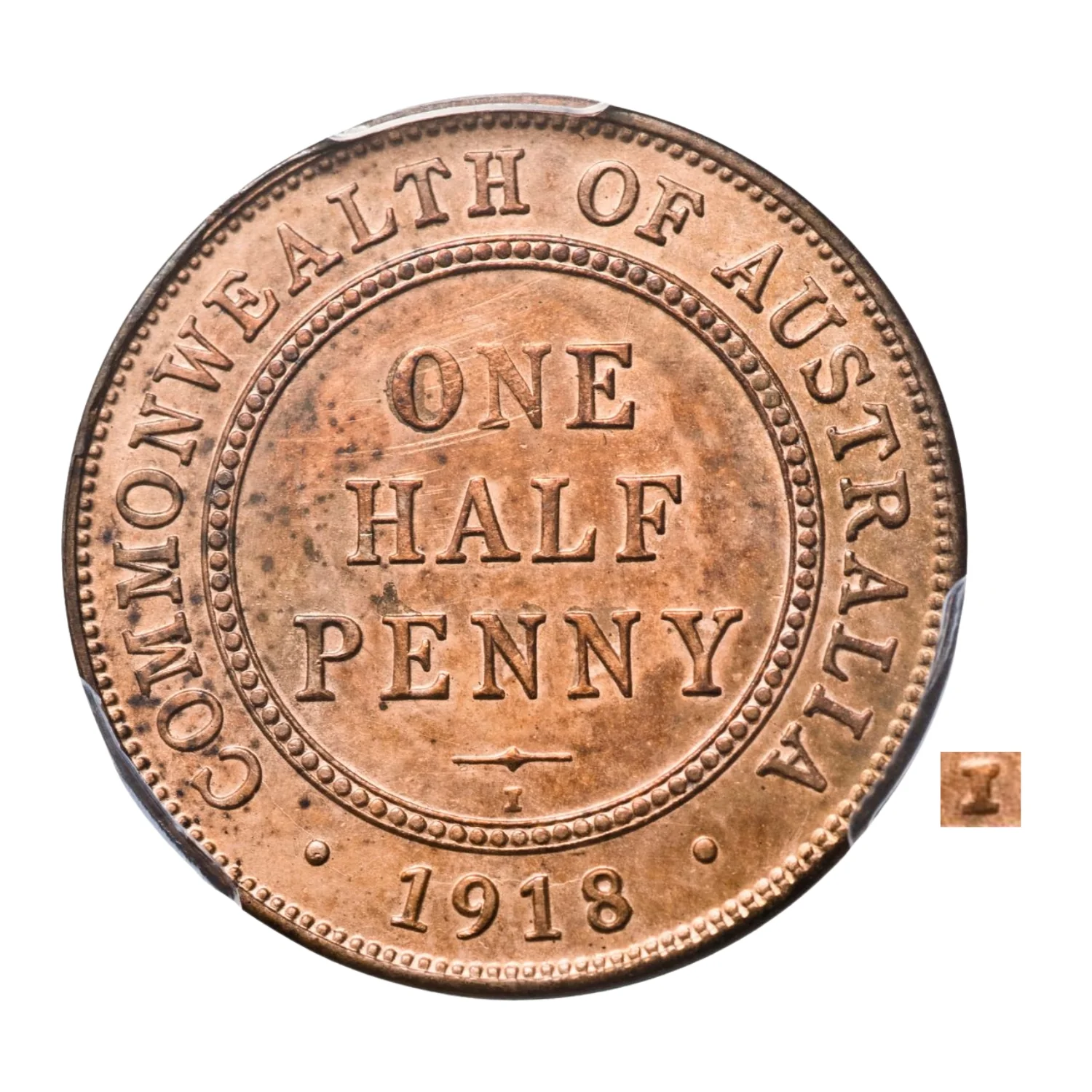 Australia George V 1918I Halfpenny PCGS Cleaned Unc Detail - Image 2