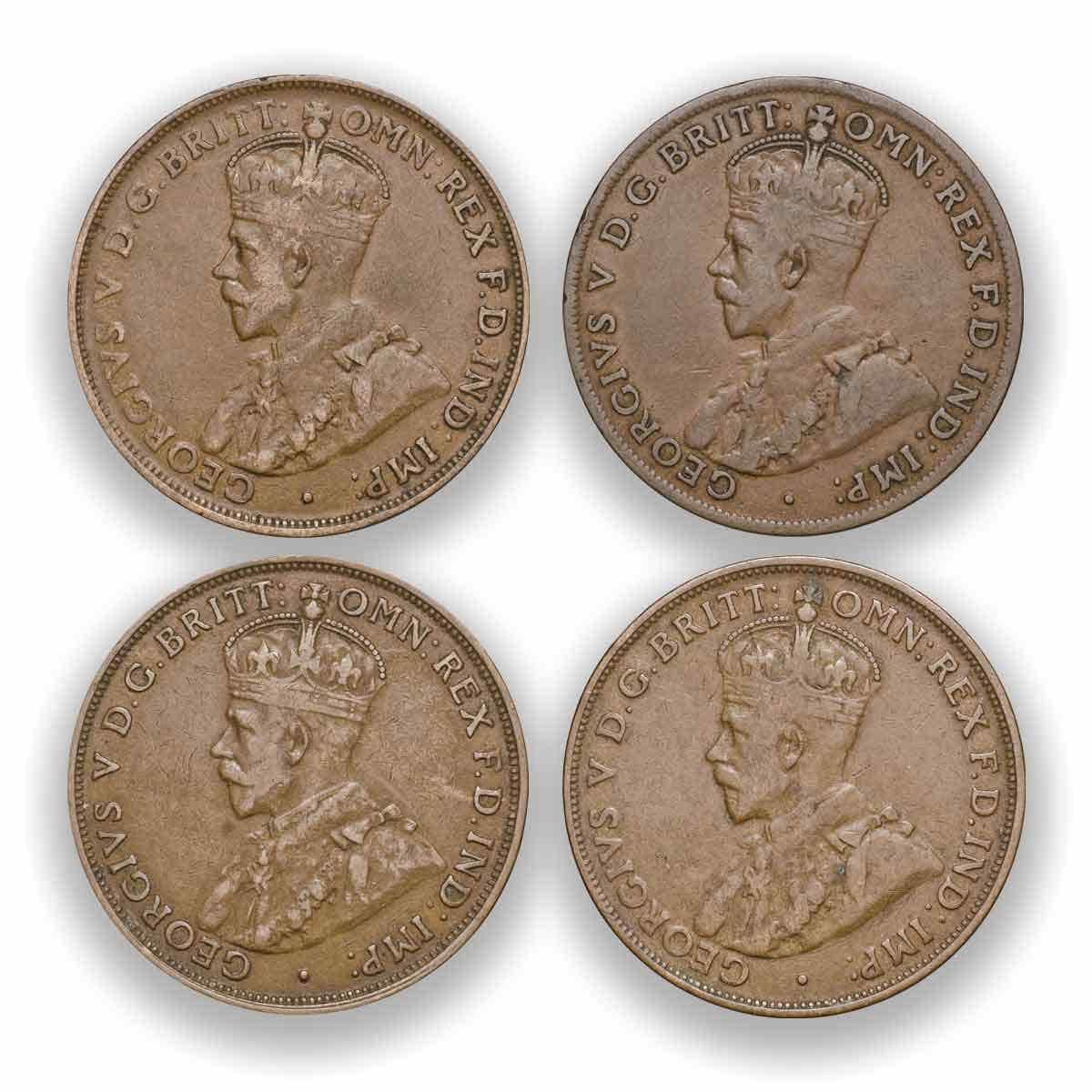 Australia George V 1920 Penny Dot Variety 4-Coin Set Fine