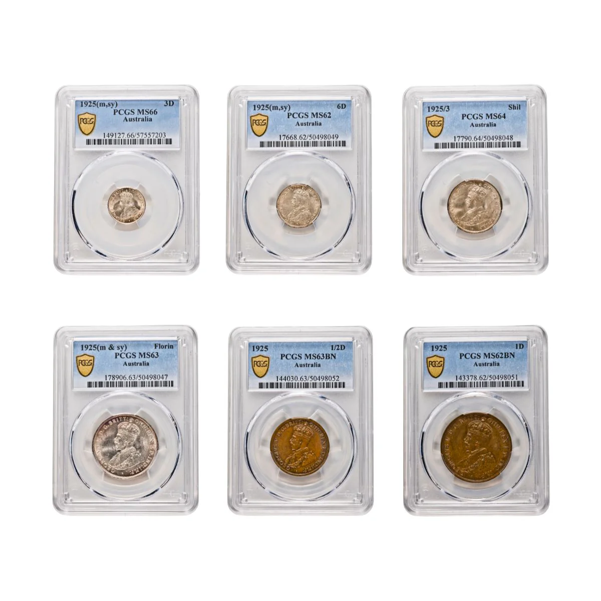 Australia George V 1925 6-Coin Set PCGS MS62-MS66 (Uncirculated-Gem Uncirculated)