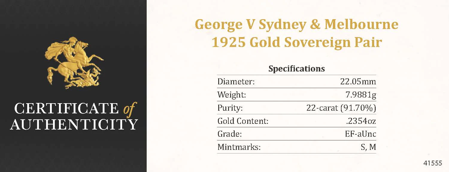 George V Sydney & Melbourne 1925 Gold Sovereign Pair Extremely Fine-about Uncirculated - Image 6
