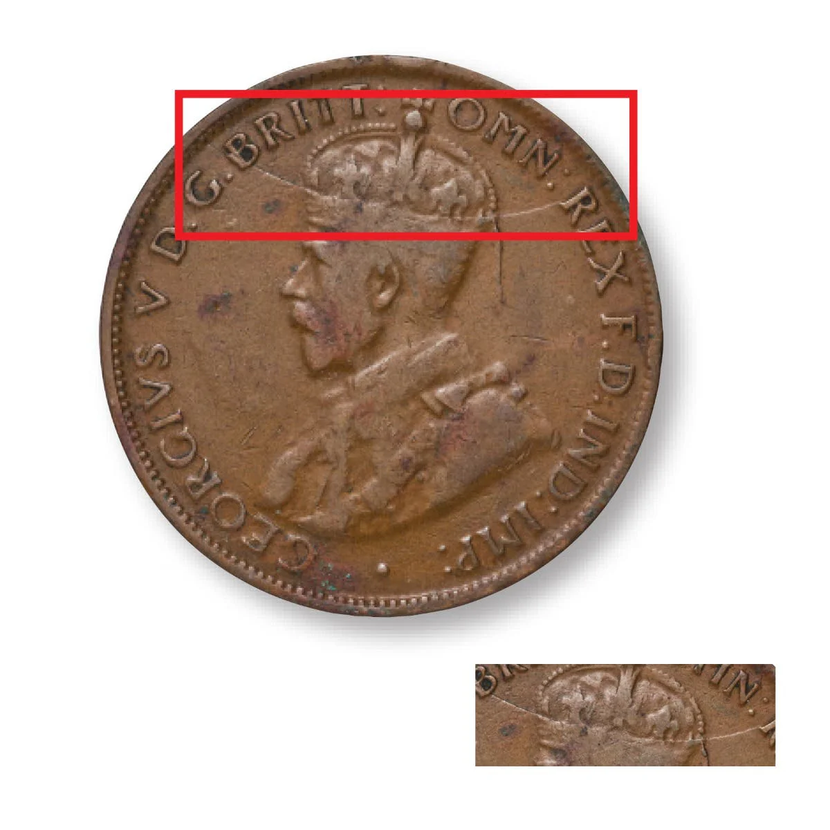 1926 Halfpenny "Half Moon" Die Crack W/ Normal Pair VG