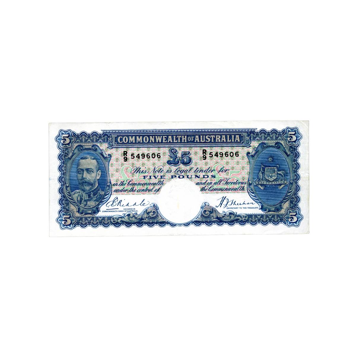 1933 £5 R44 Riddle/Sheehan Very Fine Banknote