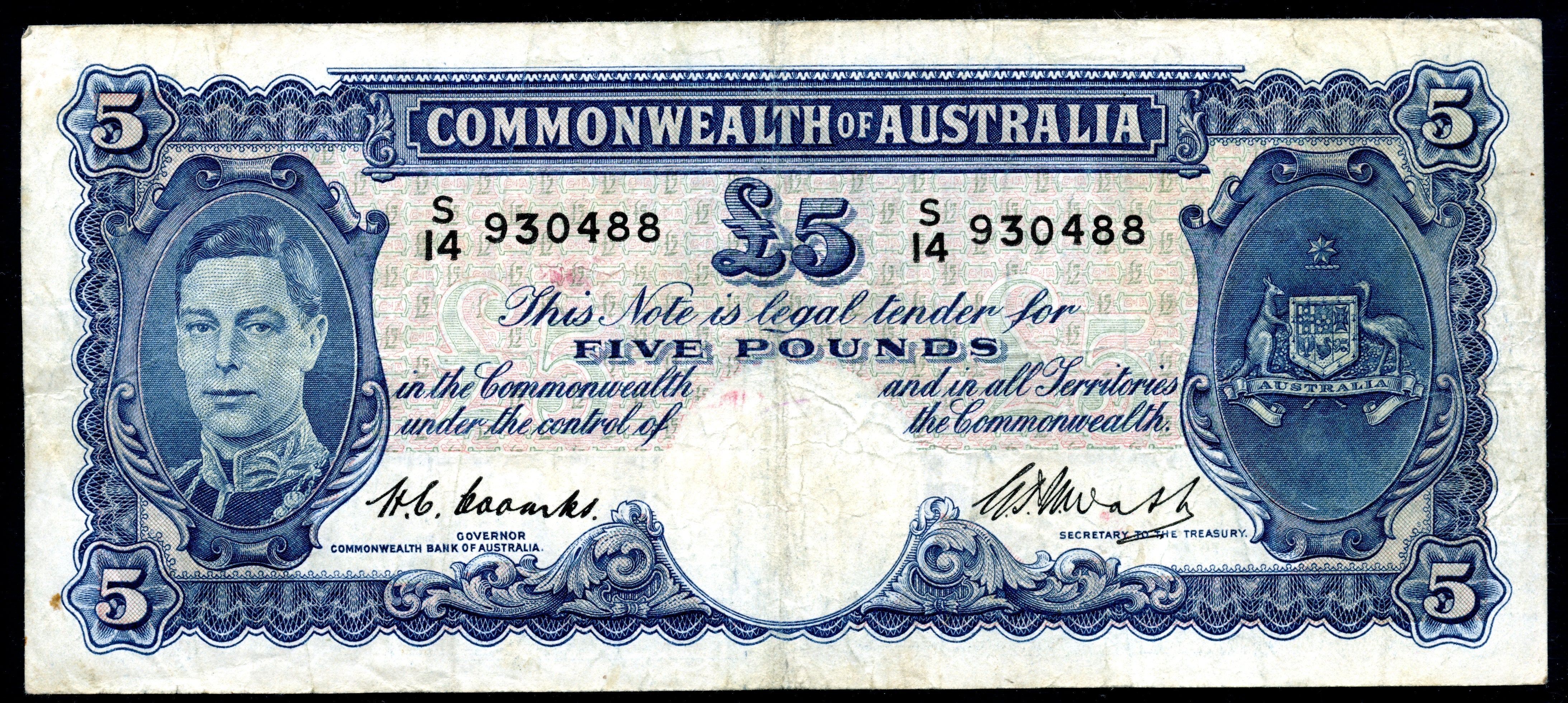 1949 10/-, £1, £5, £10 Coombs/Watt complete signature set of four notes (FINE-VF) - Image 4