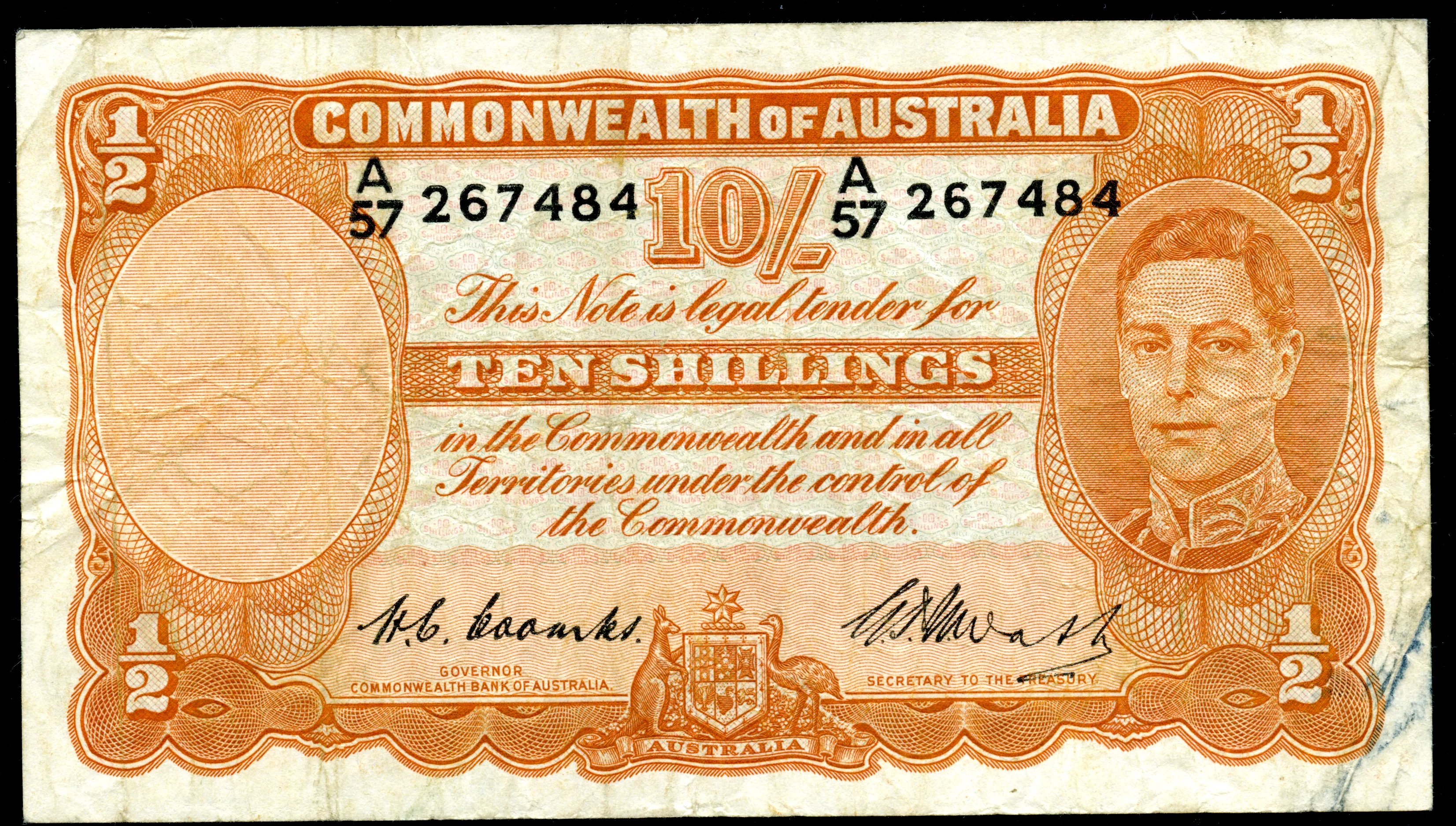 1949 10/-, £1, £5, £10 Coombs/Watt complete signature set of four notes (FINE-VF) - Image 8