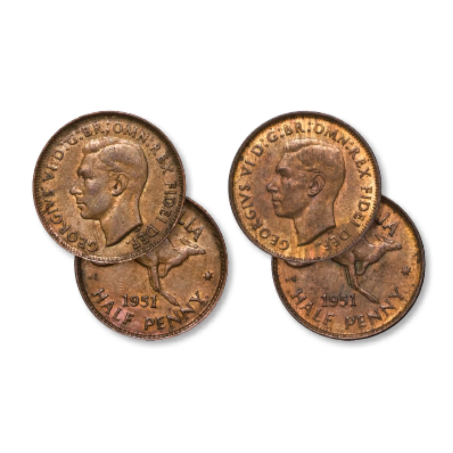 Australia George VI 1951Y Halfpenny with 1952 Obverse & Standard Type Pair Extremely Fine