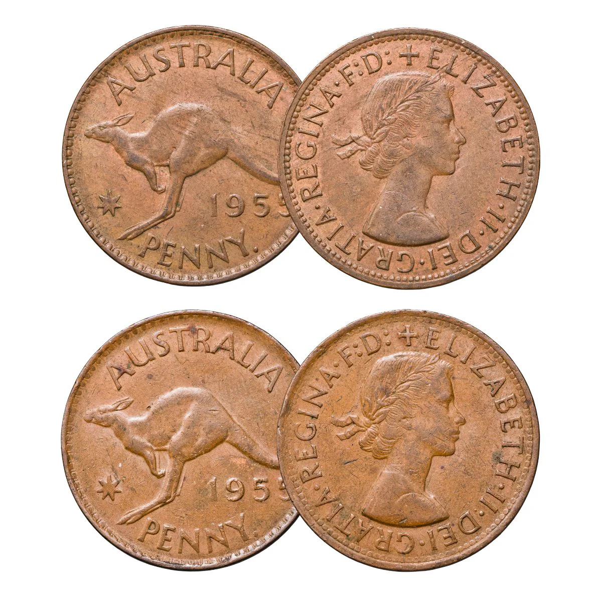 1955Y Perth Penny with Perth Obverse & Standard Type Pair Average Circulation