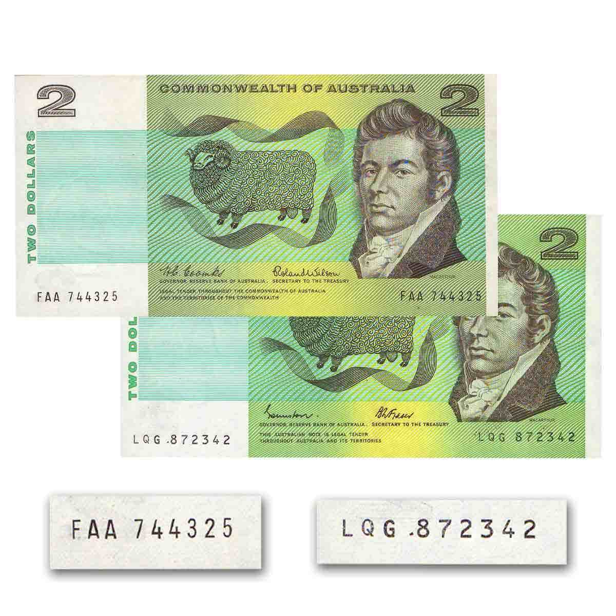 1966 $2 FAA First Prefix & 1985 $2 LQG Last Prefix Pair Uncirculated - Image 2