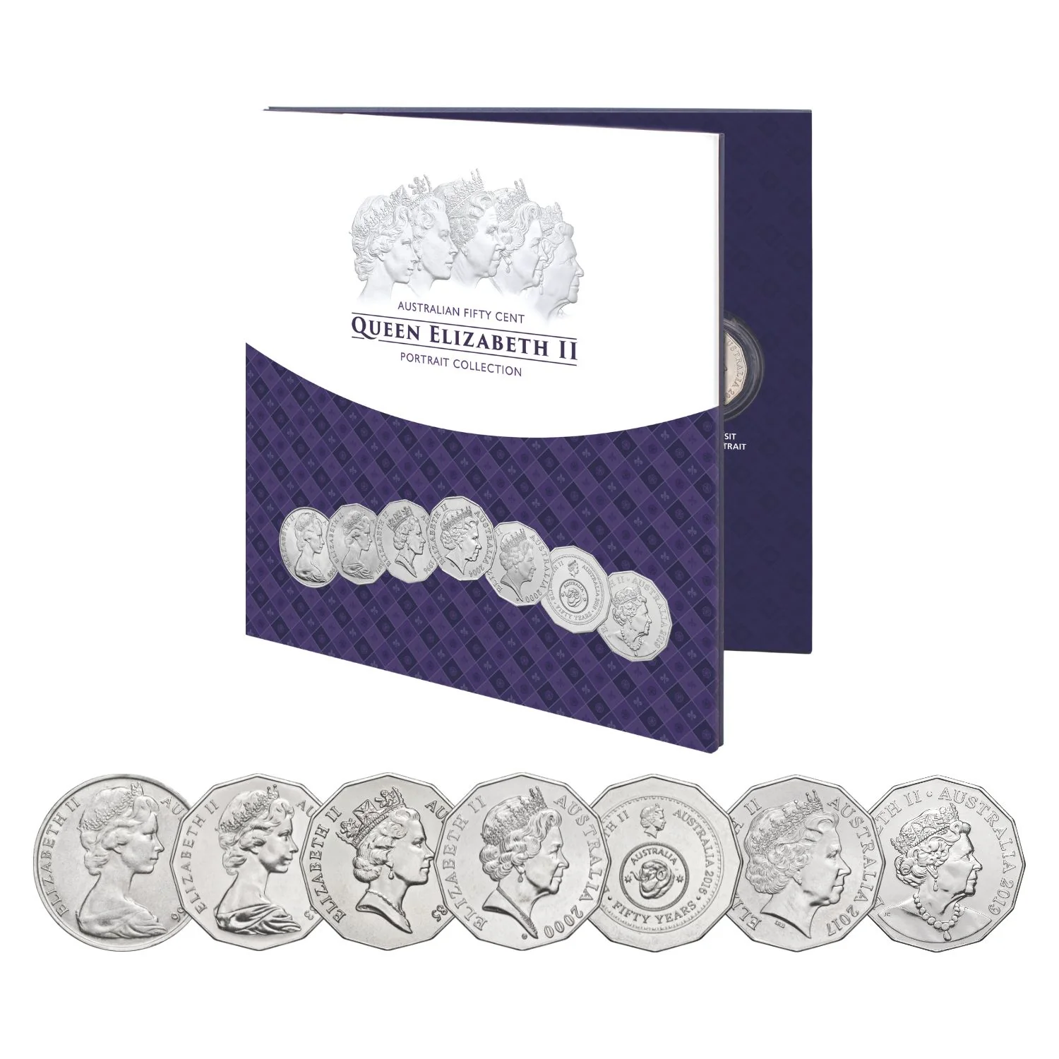 Australia Queen Elizabeth II 1966-2022 50c Portrait Uncirculated 7-Coin Collection