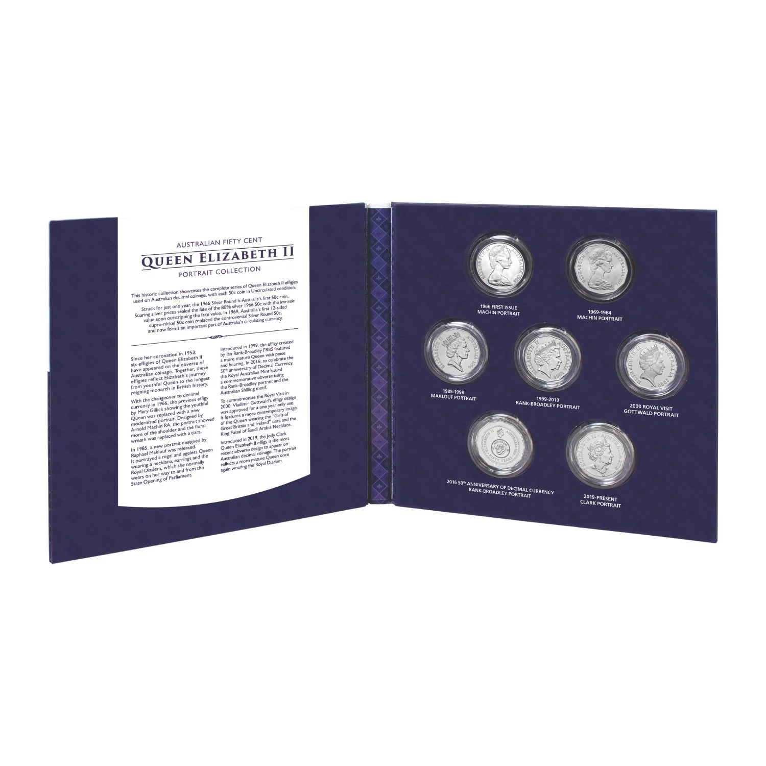 Australia Queen Elizabeth II 1966-2022 50c Portrait Uncirculated 7-Coin Collection - Image 2
