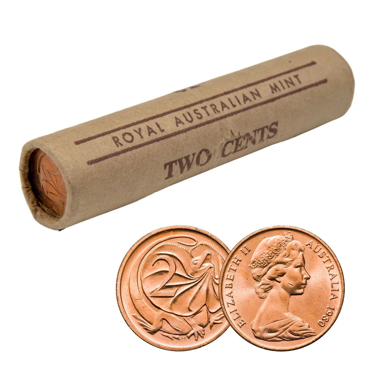 Australia 1980 2c Bronze Uncirculated 50-Coin Heads/Tails RAM Mint Roll