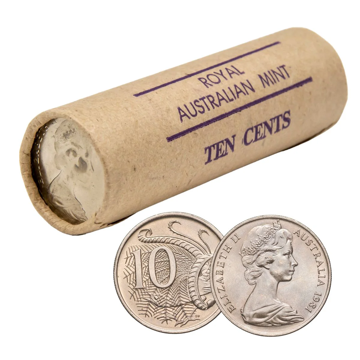 Australia 1981 10c Cupro-Nickel Uncirculated 40-Coin Heads/Tails RAM Mint Roll
