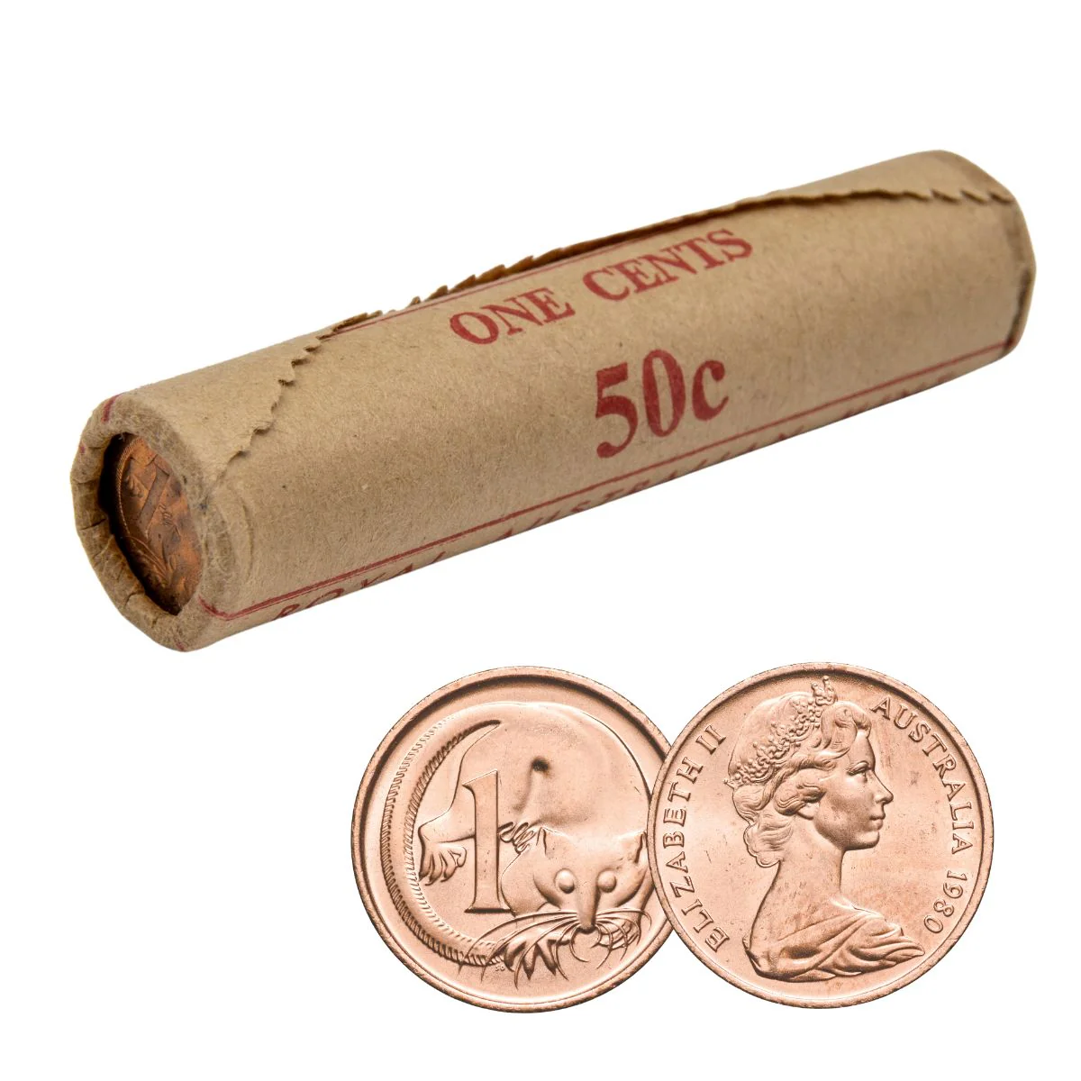 Australia 1981 1c Bronze Uncirculated 50-Coin Heads/Tails RAM Mint Roll