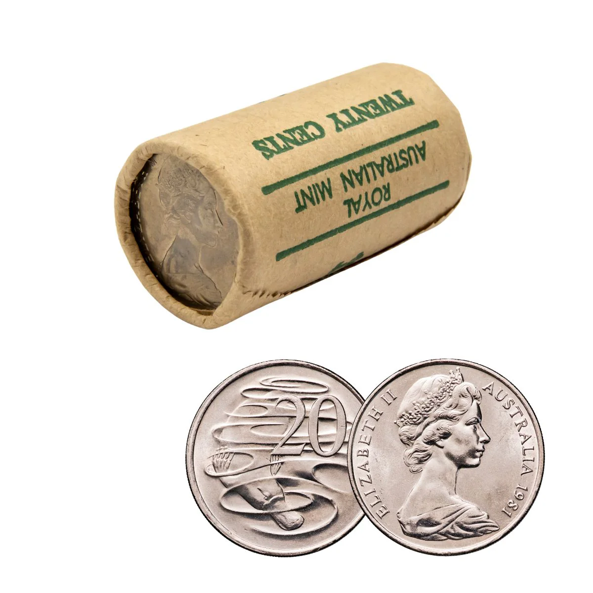 Australia 1981 20c Cupro-Nickel Uncirculated 20-Coin Heads/Tails RAM Mint Roll