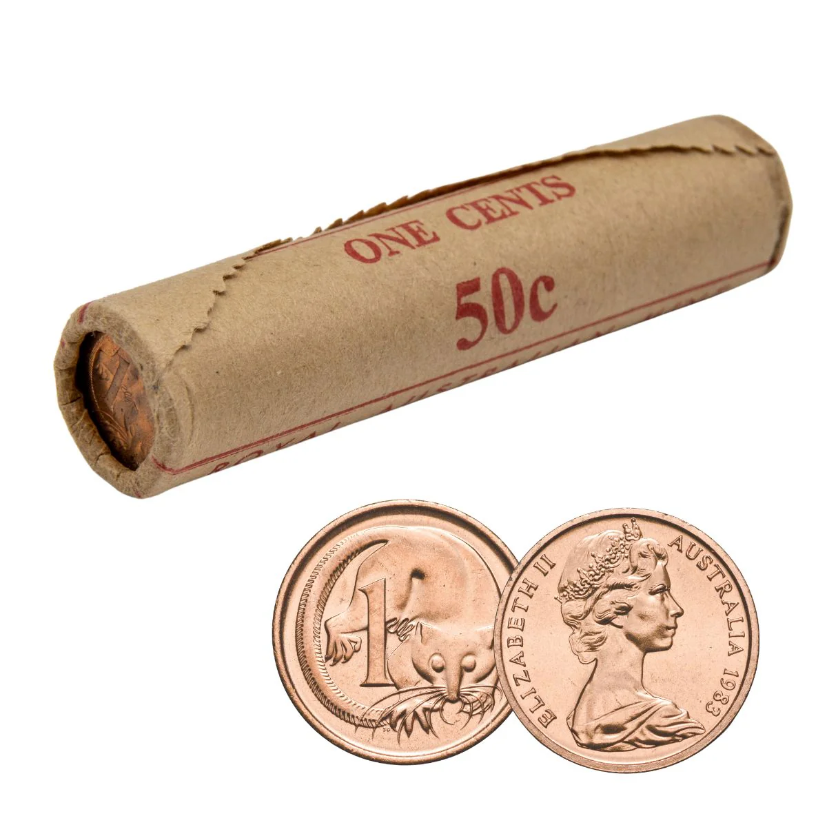 Australia 1983 1c Bronze Uncirculated 50-Coin Heads/Tails RAM Mint Roll