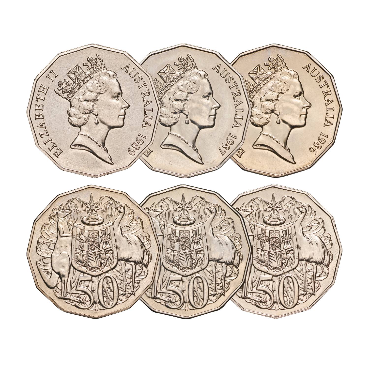 Australia 1986, 1987 & 1989 50c Brilliant Uncirculated 3-Coin Set
