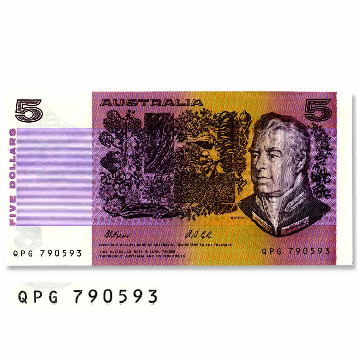 Australia 1991 $5 R213L Fraser/ Cole QPG Last Prefix Uncirculated Banknote