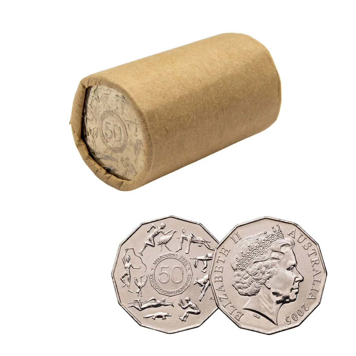 Australia Commonwealth Games 2005 50c Student Design Cupro-Nickel Uncirculated 20-Coin Heads/Tails Mint Roll