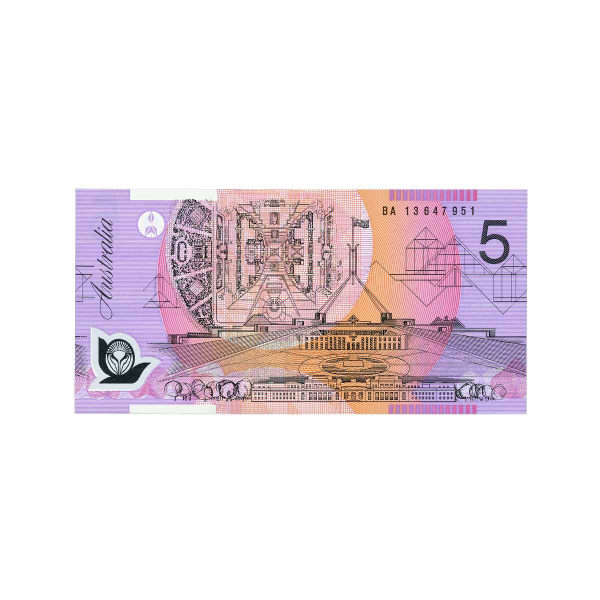 2013 $5 R222bF Stevens/Parkinson BA13 First Prefix Banknote Uncirculated - Image 2