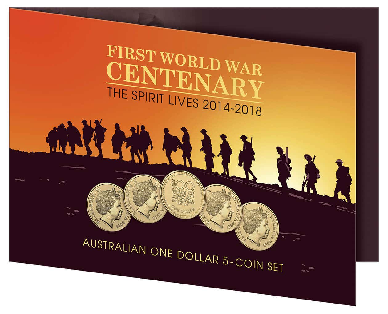 Australia WWI Centenary Spirit Lives 2014-18 $1 Aluminum-Bronze Uncirculated 5-Coin Set - Image 7