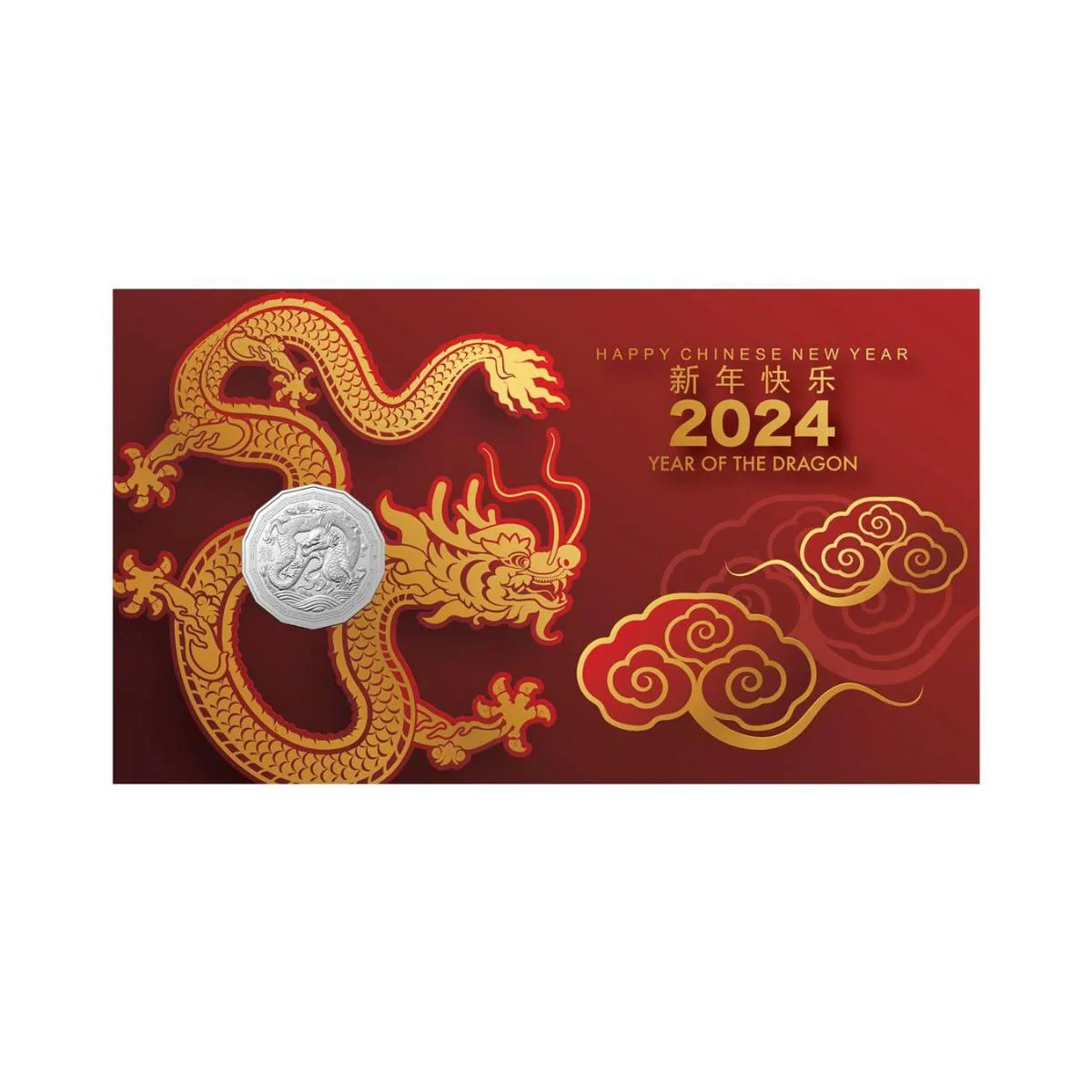 Year of the Dragon 2024 50c Tetradecagon Stamp & Coin Cover - Image 3