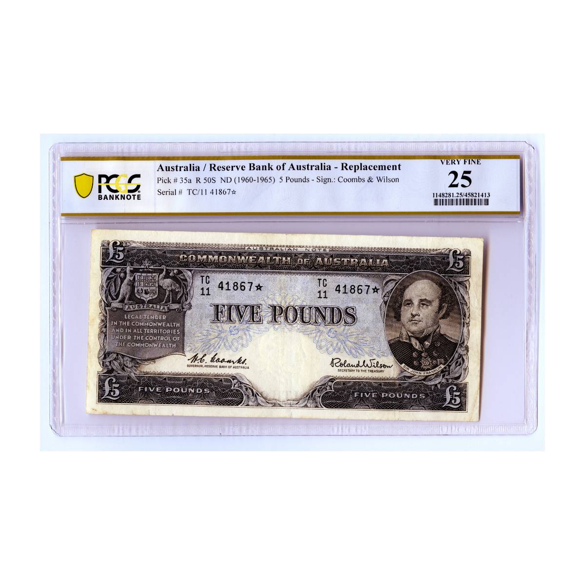 1960 £5 R50S Coombs/Wilson Reserve Bank Star Note PCGS VF25