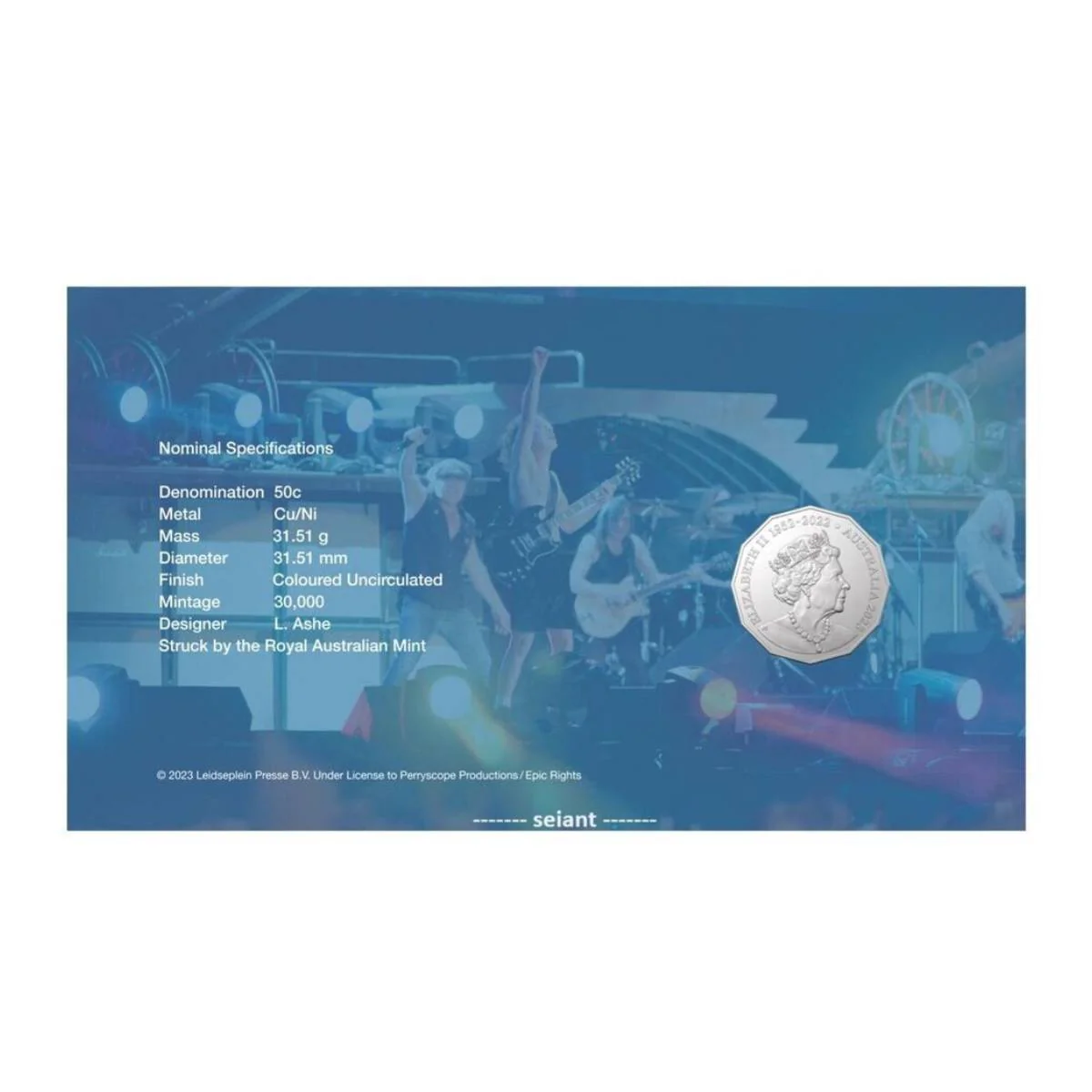 50th Anniversary of AC/DC 2023 50c Stamp & Coin Cover - Image 2