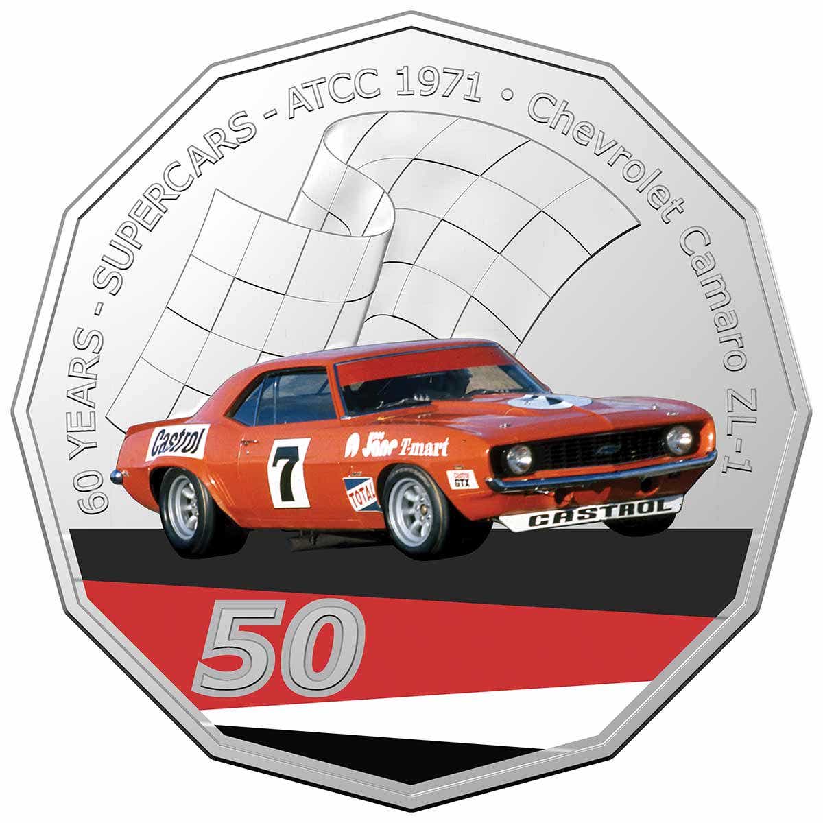 60 Years of Supercars 2020 50c Chevrolet Camaro Stamp & Coin Cover - Image 2
