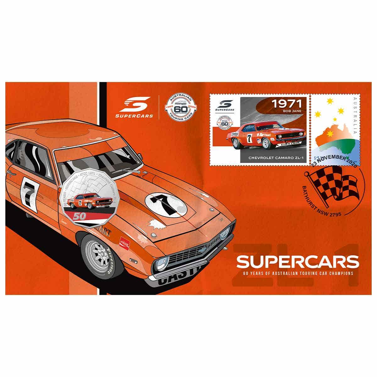60 Years of Supercars 2020 50c Chevrolet Camaro Stamp & Coin Cover - Image 3