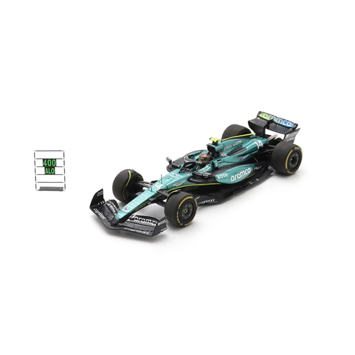 Aston Martin AMR24 Aston Martin Aramco F1 Team No.14 Mexican GP 2024 - Fernando Alonso - Pit board & Special base plate - 1:43 Scale Resin Model Car