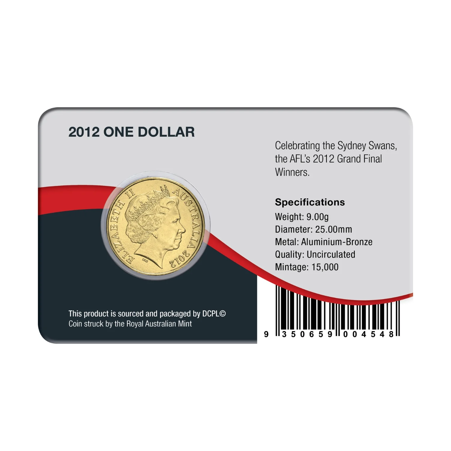 Australia AFL Premiers 2012 $1 Sydney Swans Aluminium-Bronze Uncirculated Coin Pack - Image 2