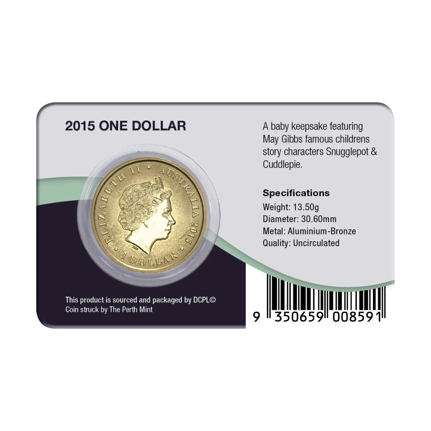 Australia Snugglepot & Cuddlepie Baby Keepsake 2015 $1 Aluminium-Bronze Uncirculated Coin Pack - Image 2