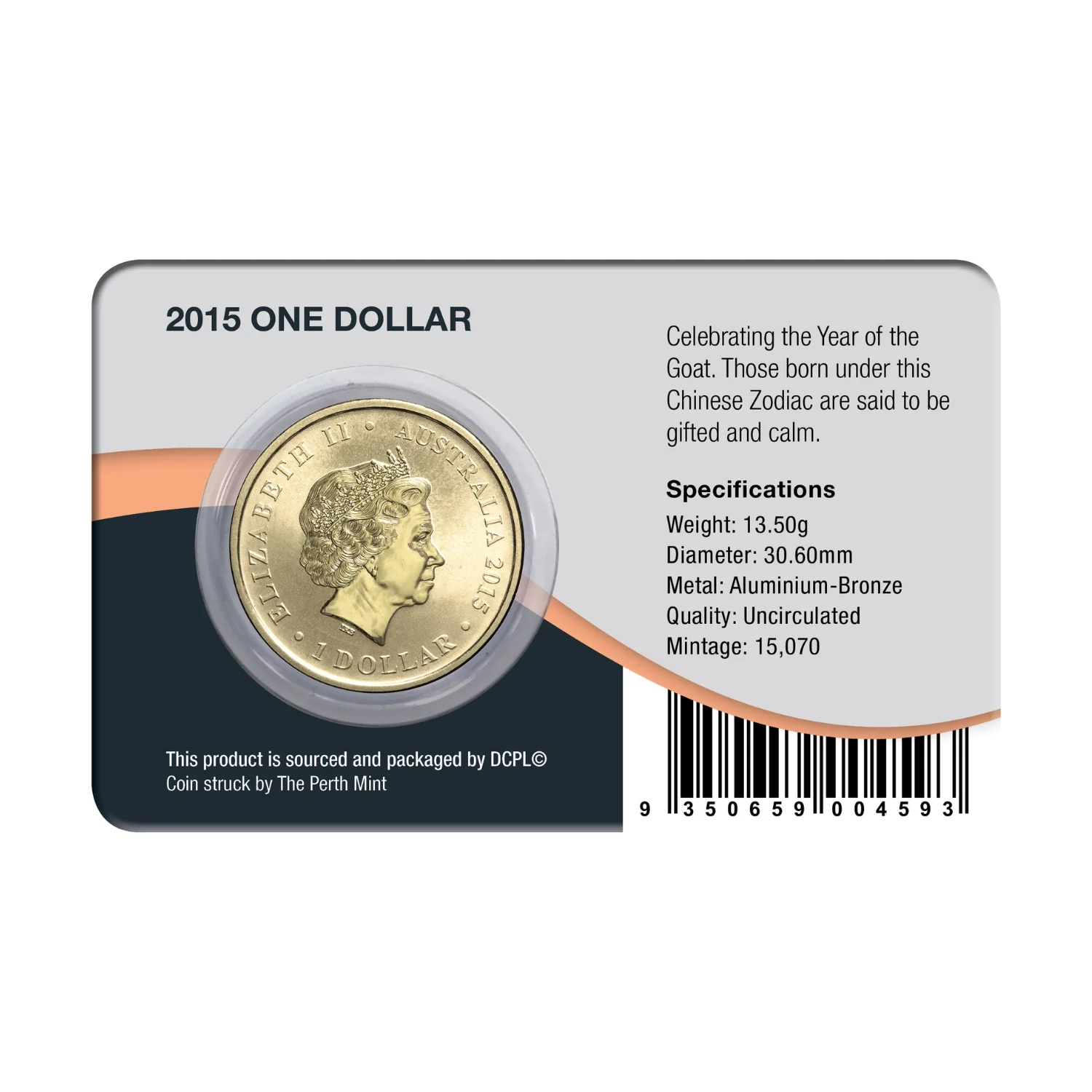 Australia Lunar Year of the Goat 2015 $1 Aluminium-Bronze Uncirculated Coin Pack - Image 2