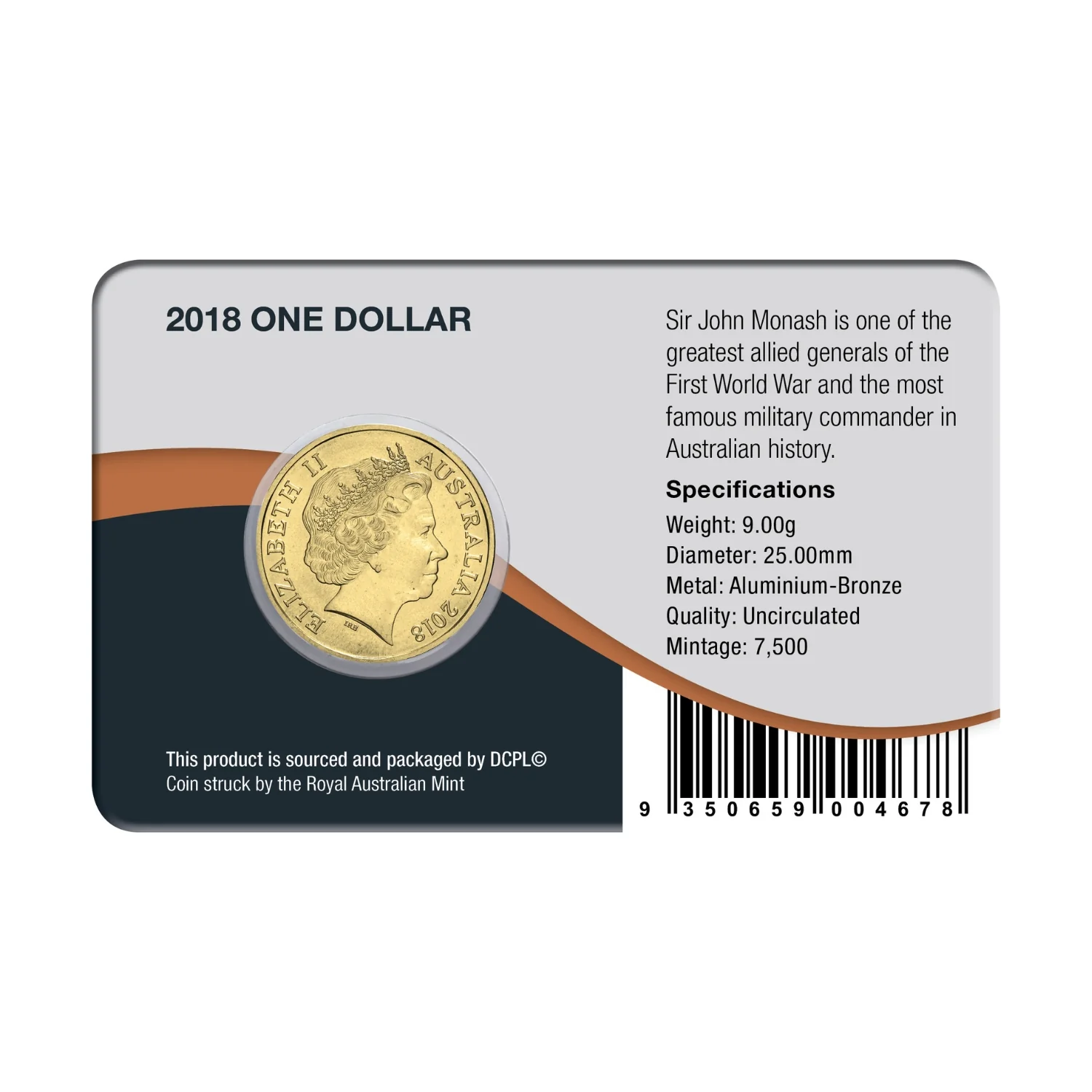 Australia Sir John Monash 2018 $1 Aluminium-Bronze Uncirculated Coin Pack - Image 2