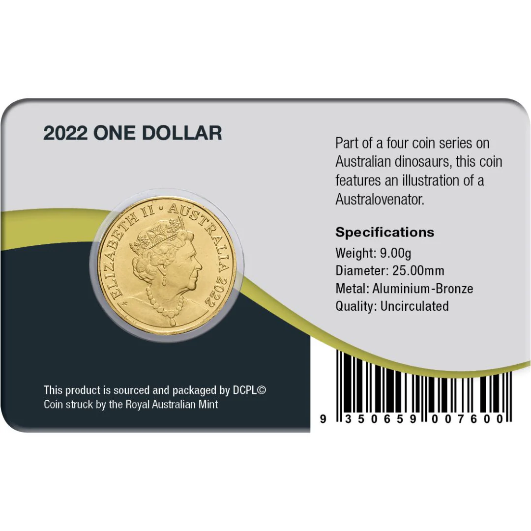 Australia Dinosaurs 2022 $1 Australovenator I Privymark Aluminium-Bronze Uncirculated Coin Pack - Image 2
