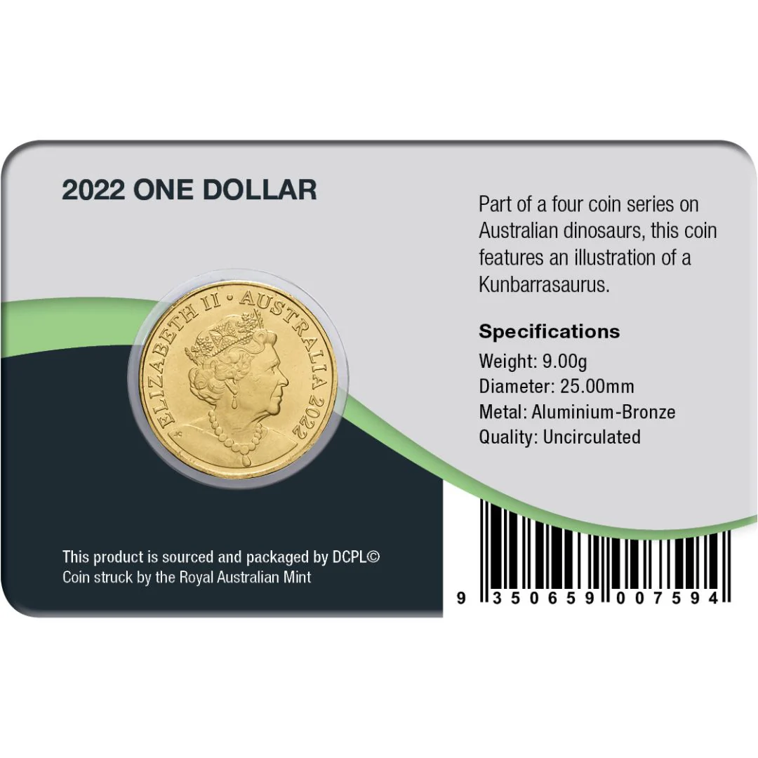 Australia Dinosaurs 2022 $1 Kunbarrasaurus N Privymark Aluminium-Bronze Uncirculated Coin Pack - Image 2