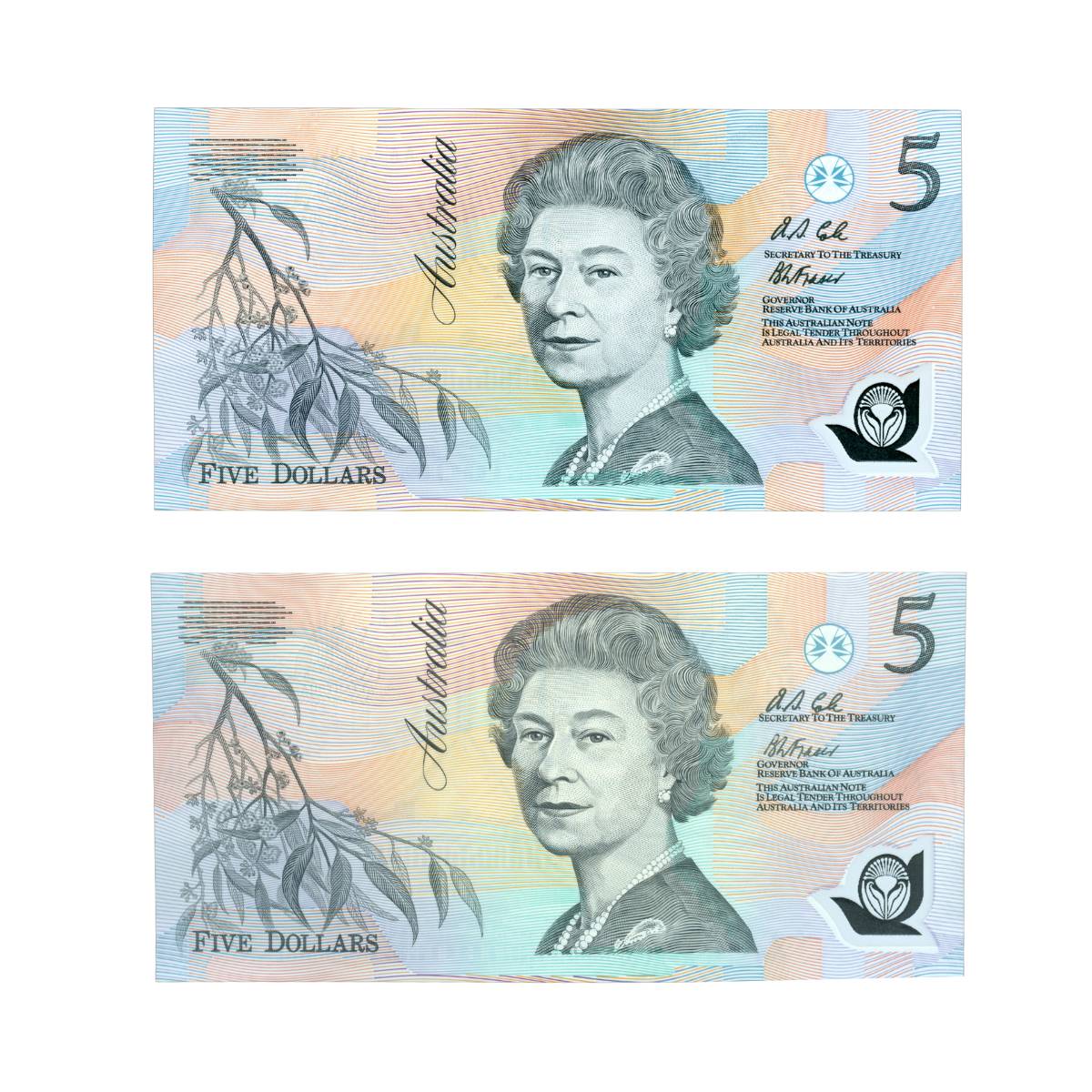 1992 $5 Fraser/Cole (R214 & R214i) Dark Green & Pale Green Serial Numbers Pair Uncirculated (2 notes) - Image 2