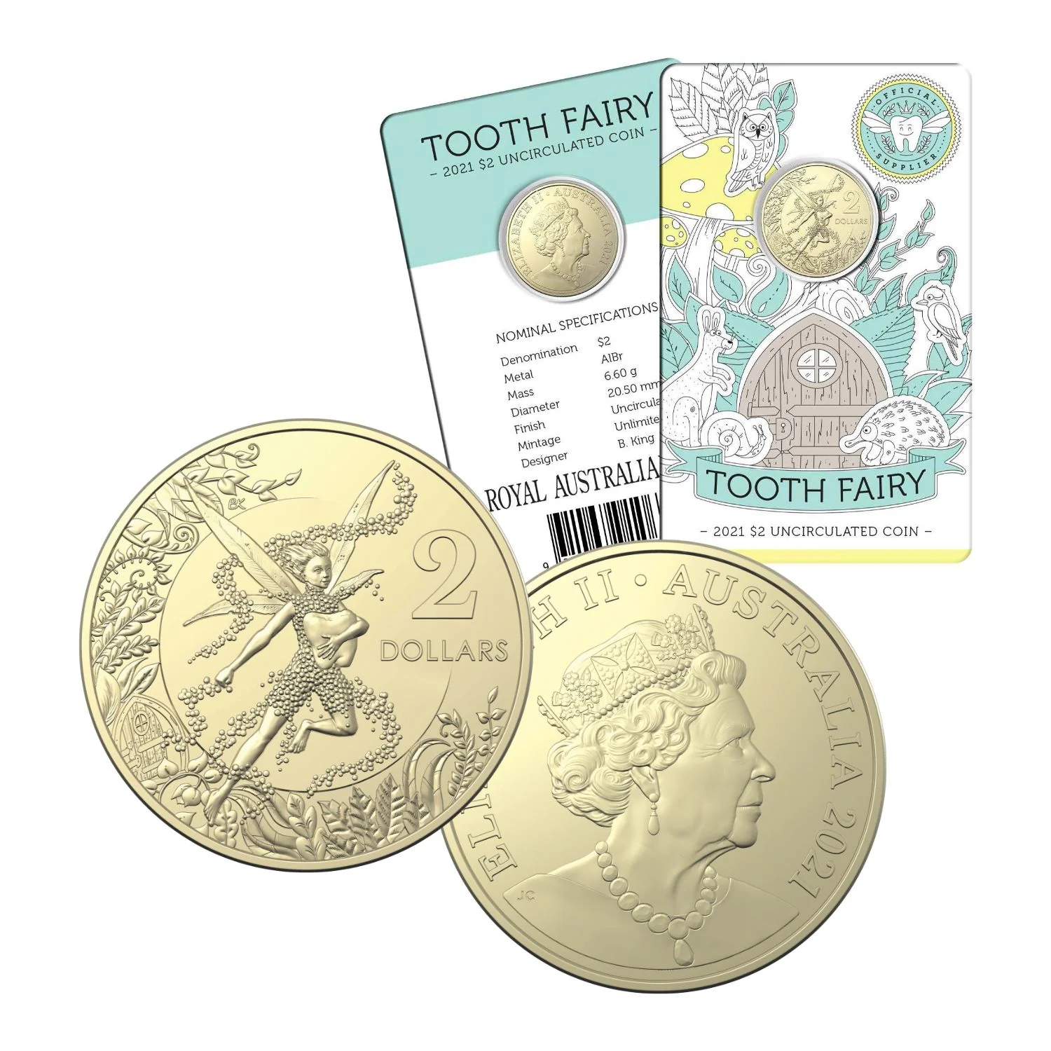 Australia 2020-2024 $2 Tooth Fairy Aluminium-Bronze Uncirculated 5-Coin Bundle - Image 3