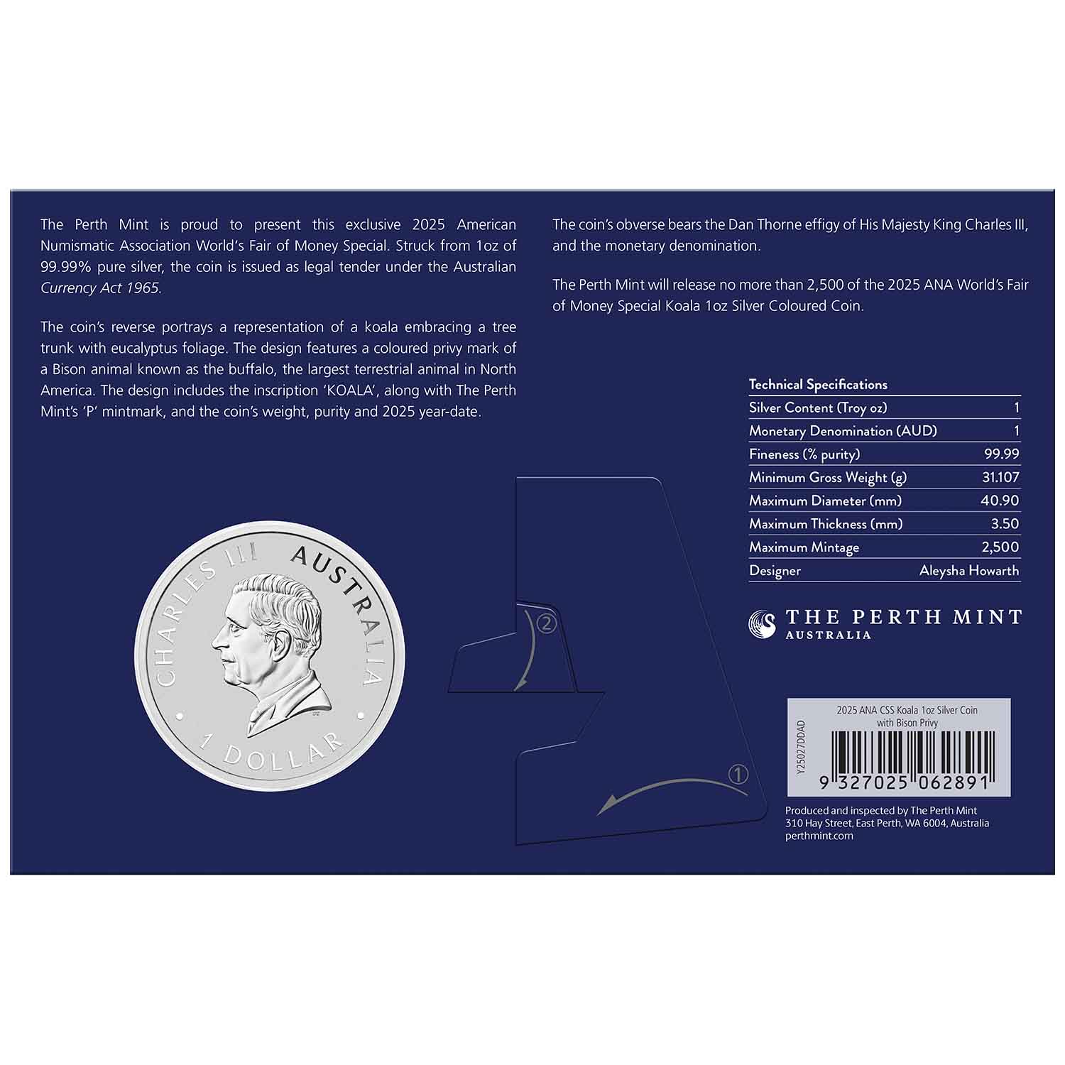Australia ANA World’s Fair of Money Koala 2025 $1 Privymark 1oz Silver Uncirculated Coin - Image 2