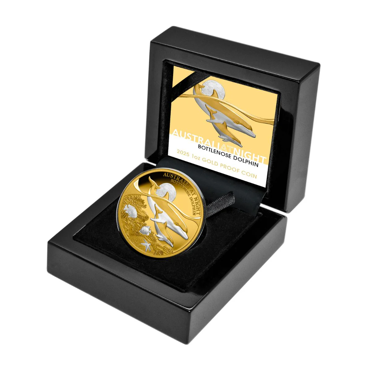 Australia at Night Bottlenose Dolphin 2025 $100 Platinum-plated 1oz Gold Proof Coin - Image 3