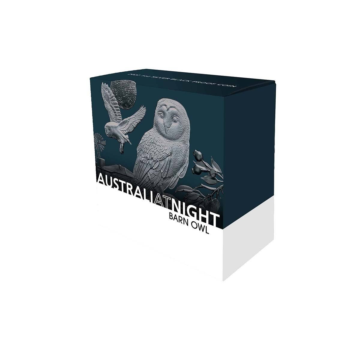 Australia at Night Barn Owl 2022 $1 1oz Silver Black Proof Coin - Image 4