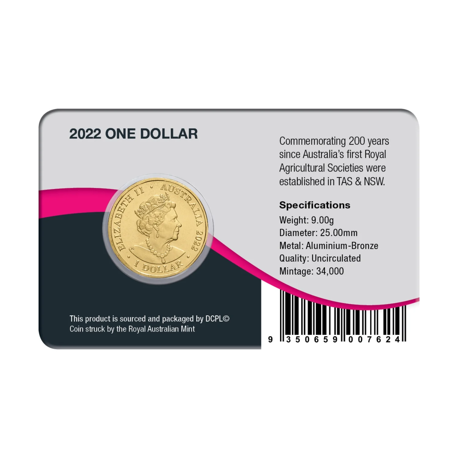 Australia Bicentenary of the Royal Agricultural Society 2022 $1 Aluminium-Bronze Uncirculated Coin Pack - Image 2